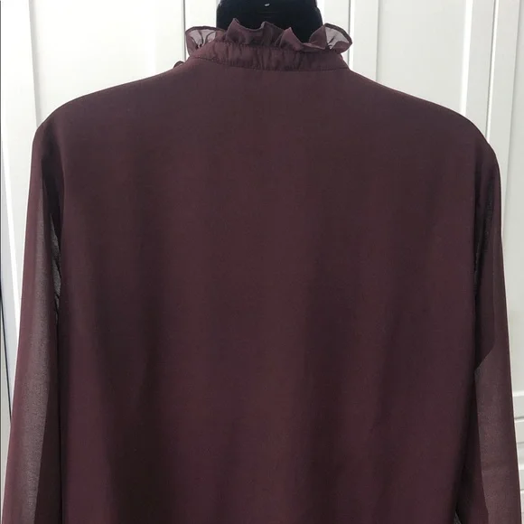 Women's Ruffle-Neck Long Sleeve Blouse – Women’s M – Rich Burgundy - Picture 7 of 13